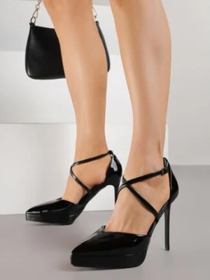 Czarne Szpilki z Paseczkami i Ozdobną Platformą Misterisa