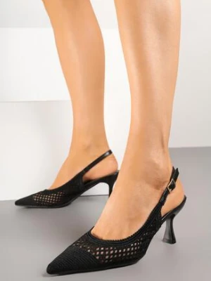 Czarne Szydełkowe Sandały na Obcasie Typu Klepsydra z Noskiem w Szpic Mailisane marquiiz