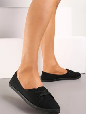 Czarne Tenisówki Przed Kostkę z Krótkim Sznurowaniem Aviole