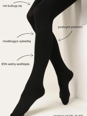 Zdjęcie produktu Czarne Termiczne Rajstopy 3XL-6XL z Wełną Wielbłądzią Mocno Kryjące Anetri