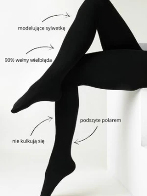 Czarne Termiczne Rajstopy z Wełny Mocno Kryjące Cylleene