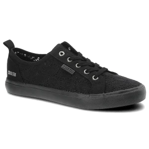 Trampki damskie Big Star, z tekstylną cholewką o ażurowej strukturze sznurowane i z płaską gumową podeszwą zapewniającą stabilność, czarne, JJ274064