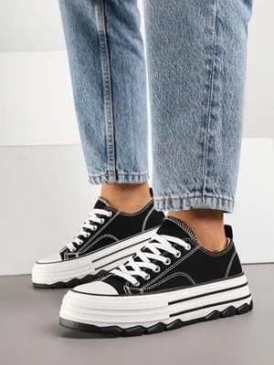 Czarne Trampki na Grubej Podeszwie pod Kostkę Adsoria via giulia