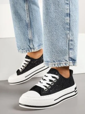 Czarne Trampki na Grubej Podeszwie pod Kostkę Ozdobione Koronką Jenathiela lady glory