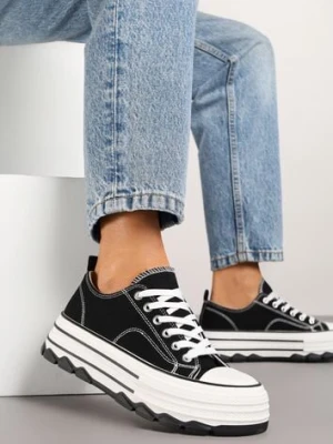 Czarne Trampki na Platformie z Paskami i Niską Cholewką Zienelle via giulia