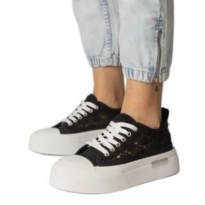 Czarne trampki sneakersy damskie ażurowe Inna marka