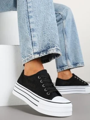 Czarne Trampki Vices na Platformie przed Kostkę z Koronką Telaniris ballada