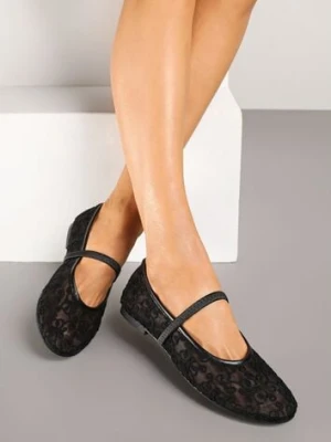 Czarne Transparentne Balerinki Vices z Haftem i Paskiem Nilovianna