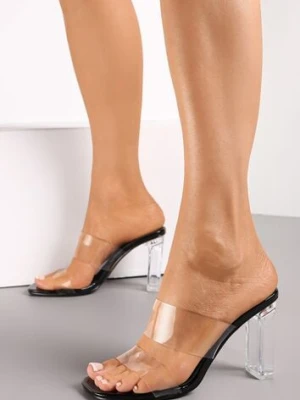 Czarne Transparentne Klapki na Obcasie Shuss