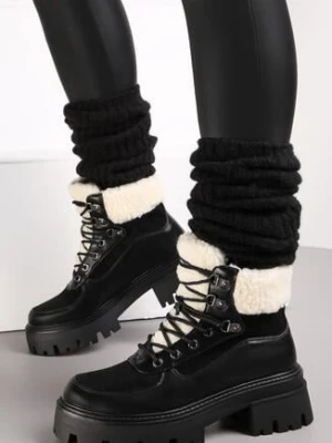 Czarne Traperki na Podeszwie z Protektorem i Futerkiem Alling