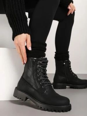 Czarne Traperki z Ozdobnym Suwakiem Ocieplone Selissa