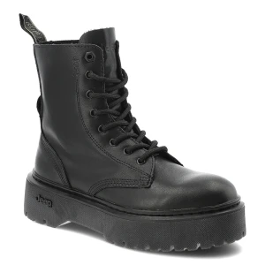 Czarne Trapery Jeep Stylowe Skórzane Buty Damskie