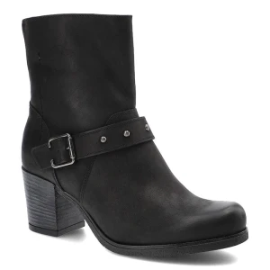 Trzewiki damskie Karino, krótka cholewka za kostkę cholewka ze skóry naturalnej stabilny obcas typu klocek gładka masywna forma pasek z metalową klam