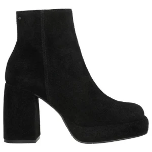 Czarne botki damskie na slupku z dwoiny welurowej 55202-61 Wojas