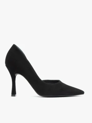 Czarne welurowe czółenka na obcasie flare Ryłko