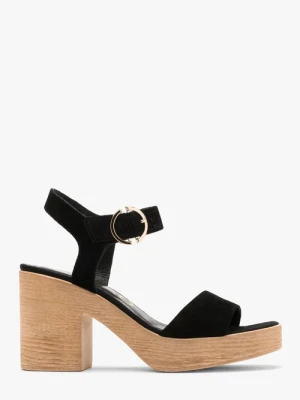 Czarne welurowe sandały na masywnej platformie Ryłko