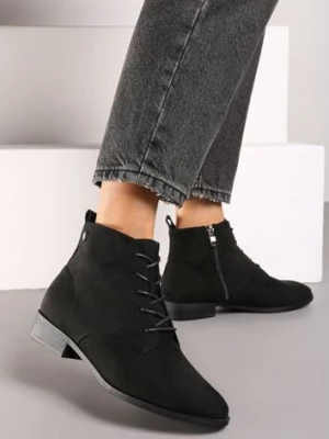 Czarne Wiązane Botki na Płaskiej Podeszwie Erithara