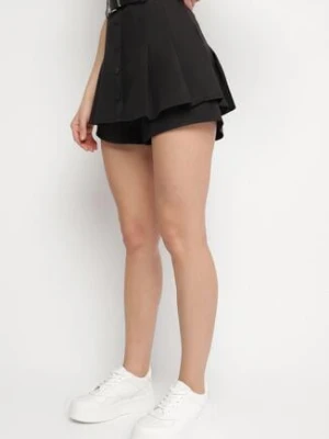 Czarne Wiskozowe Spódnico-Szorty Ozdobione Guzikami i Paskiem Sanioris elsa.m by may