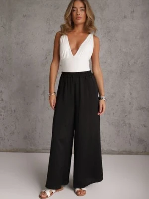 Czarne Wiskozowe Spodnie Szerokie High Waist Rissalene Bludeise