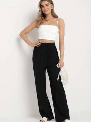 Czarne Wiskozowe Spodnie z Lnem o Szerokich Nogawkach Almaris retro & icone