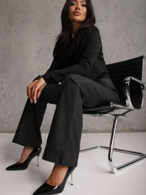 Czarne Woskowane Spodnie Flare Regular Waist z Efektem Push Up i Lekkim Ociepleniem Tapara Daysie