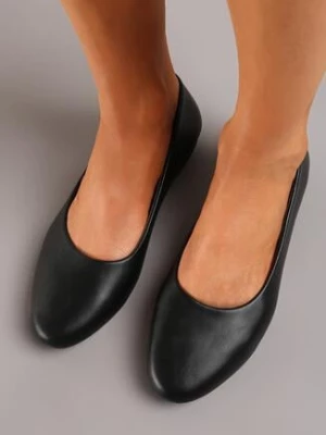 Czarne Wsuwane Balerinki z Ekoskóry na Płaskiej Podeszwie Imenna