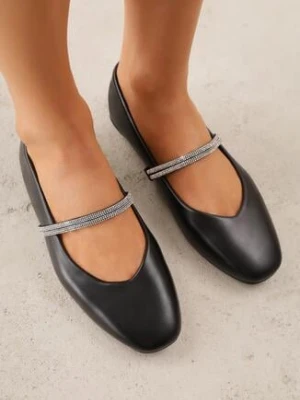 Czarne Wsuwane Balerinki z Ozdobnym Paskiem z Cyrkoniami Rola l.day