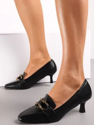 Czarne Wsuwane Czółenka na Kaczuszce z Metalową Ozdobą Terellia