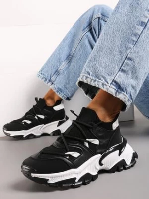 Czarne Wsuwane Sneakersy z Elastyczną Cholewką i Ozdobnymi Wstawkami Ihiannon