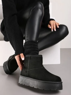 Czarne Wsuwane Śniegowce na Gładkiej Platformie Irindara