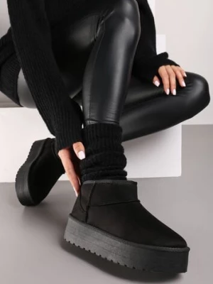 Czarne Wsuwane Śniegowce na Gładkiej Platformie Merileeanne