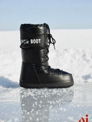 Czarne Wsuwane Śniegowce na Platformie z Wiązaniem i Ozdobną Taśmą Gorgona