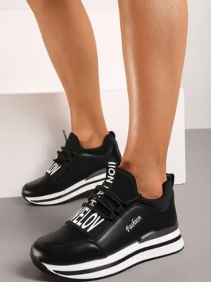 Czarne Wsuwane Sznurowane Sneakersy na Platformie Aplemia