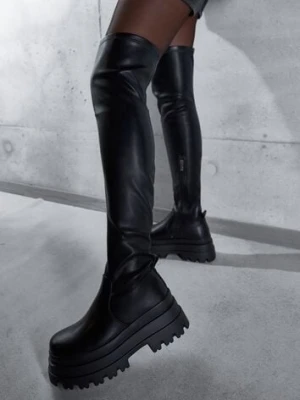 Czarne Wysokie Kozaki Vices w Stylu Chunky z Dopasowaną Cholewką Ceterie
