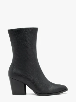 Czarne wyższe botki z fakturą skóry jaszczurki Ryłko