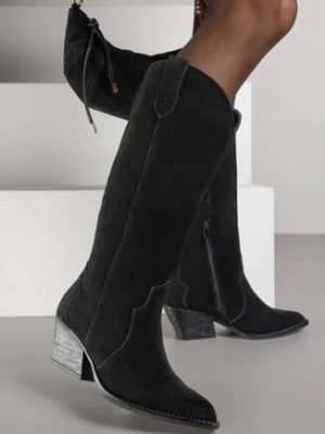 Czarne Zamszowe Kozaki Kowbojki na Stożkowym Obcasie Sevra ideal