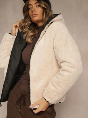 Czarno-Beżowa Dwustronna Kurtka z Pikowanymi Przeszyciami i Kapturem Tianessa swest