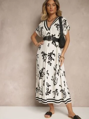 Czarno-Beżowa Pudełkowa Sukienka z Wiskozą i Lnem Sadeone rosita