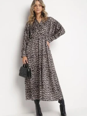 Czarno-Beżowa Sukienka Rozkloszowana z Gumką w Pasie Melpomene lily rose