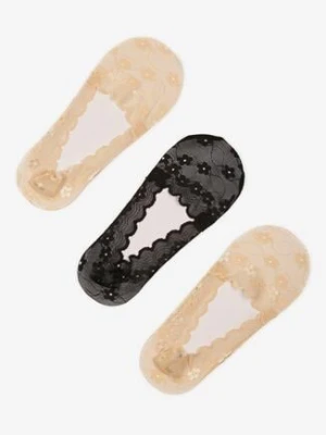 Czarno-Beżowe Koronkowe Skarpety o Kroju Baletek 3-Pack Liliona