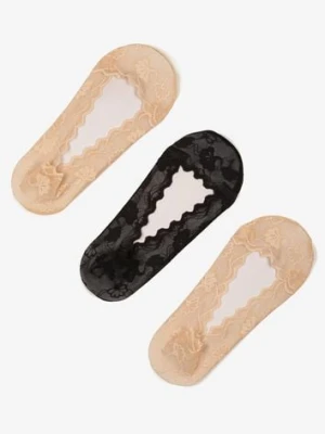 Czarno-Beżowe Koronkowe Skarpety Typu Balerinki 3-Pack Tilisea