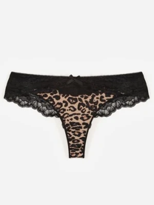 Czarno-Beżowe Majtki Stringi Ozdobione Koronką Phisoris