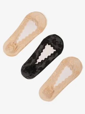 Czarno-Beżowe Skarpety o Kroju Balerinek z Koronki 3-Pack Tilovira