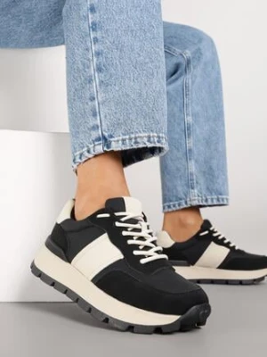 Czarno-Beżowe Sneakersy na Grubej Podeszwie Ellitte purlina