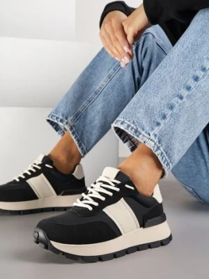 Czarno-Beżowe Sneakersy na Platformie z Tłoczeniem Tillivalle purlina