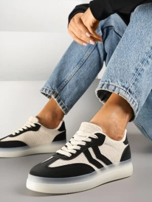 Czarno-Beżowe Sneakersy Tenisówki Ozdobione Paskami Falovinia marquiiz