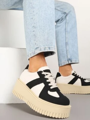 Czarno-Beżowe Sneakersy Typu Tenisówki na Żłobionej Platformie Lorreia ideal