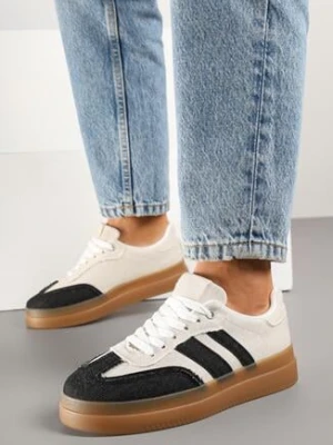 Czarno-Beżowe Sneakersy w Stylu Tenisówek z Paskami Falanisa