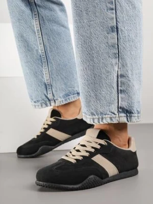 Czarno-Beżowe Sneakersy z Ozdobnym Paskiem Naliovela ideal