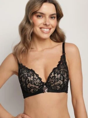 Czarno-Beżowy Biustonosz z Ozdobną Koronką i Metaliczną Ozdobą Terzedi love magnolia